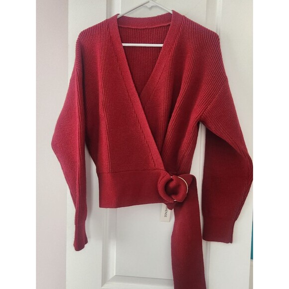 NWT Commense Red Metal Ring Wrap Cardigan Sweater Knit Top - LARGE - Picture 2 of 8